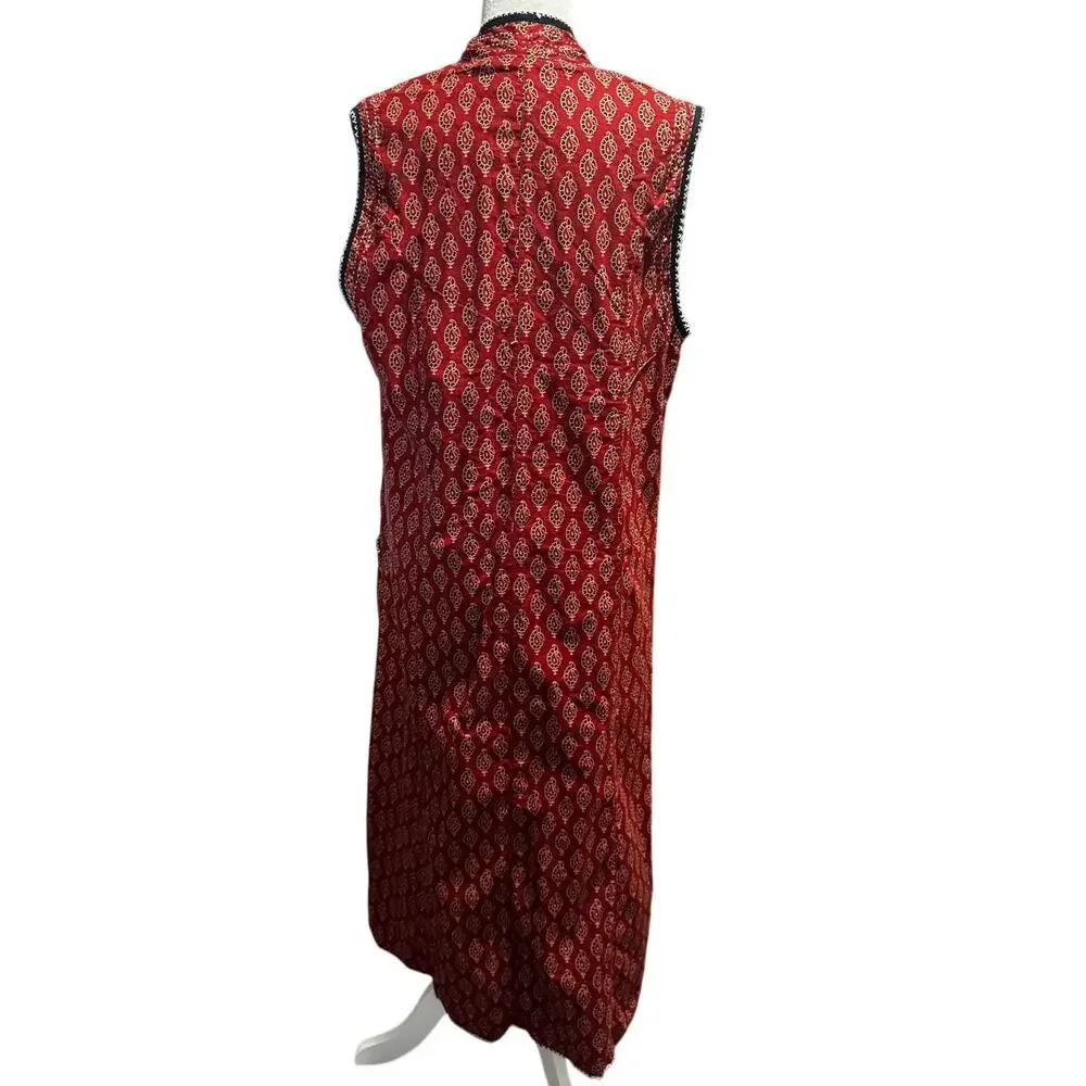 Orvis Indian Block Print Full Length Sleeveless Duster Vest – 100% Cotton (L) - Picture 4 of 7
